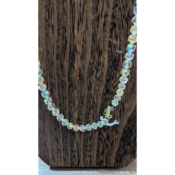Vintage Double-Strand Crystal Beaded Choker Necklace 15" Aurora Borealis Sparkle - Picture 3 of 6